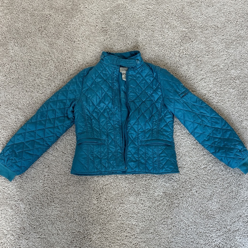 L.L. Bean Teal Quilted Thinsulate Mock Collar Jacket